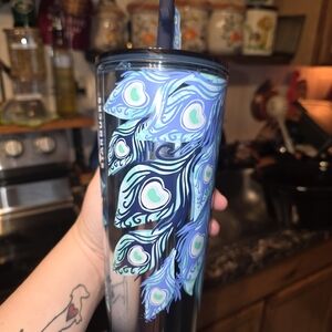 Starbucks Blue Peacock Feather Tumbler with Straw
